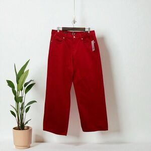 Wild Fable Women’s High Rise Red Cotton Wide Legt Trousers Pants Size 10
